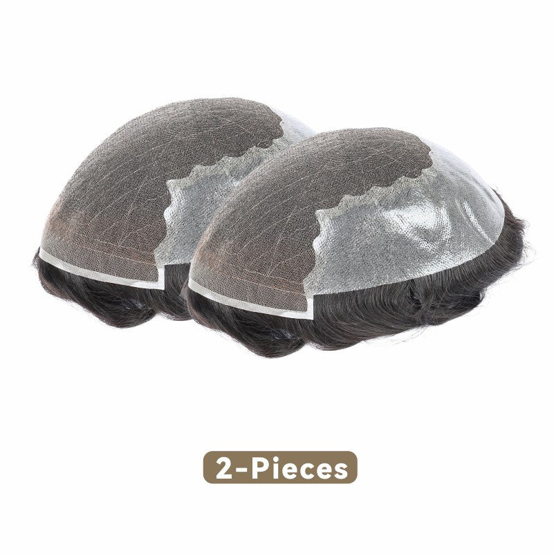 2PCS| Breathable Q6 base Men's Non Surgical Hair Replacement | Swiss Lace With Skin Poly Back and Middle| Best for Daily Wear