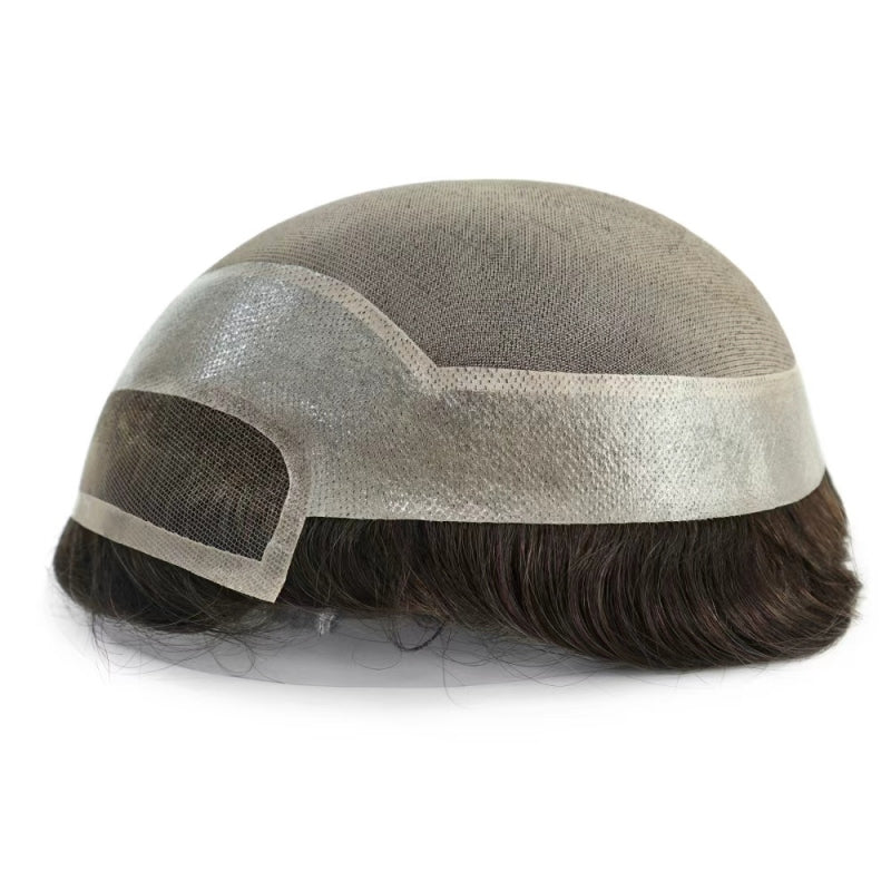 Mono Lace| French Lace + Mono Mesh Crown + PU| Men Toupee Breathable Lace Hairline Wig Natural Hairline Human Hair System Toupee