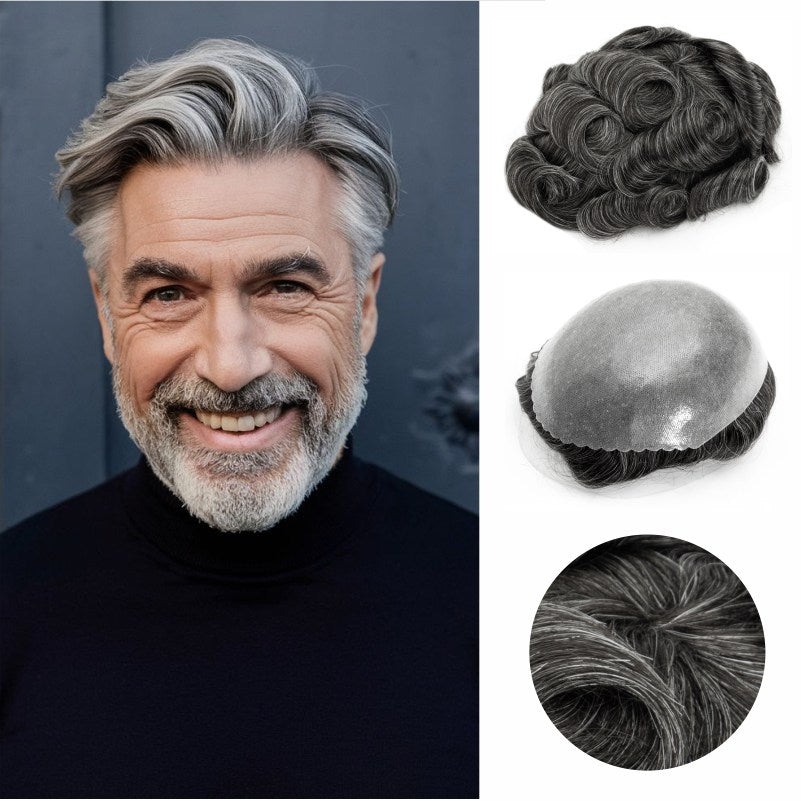 0.10-0.12mm Double Knots Full Skin Base | Men's Hair Unit | Men's Hairstyle for Thin Hair