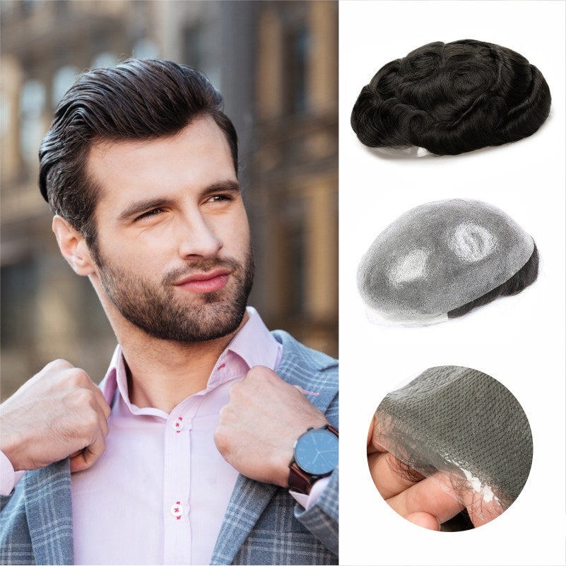 NG0304|0.03-0.04mm V Loop | Mens Hair System Ultra Thin Skin| Full V-loop, Natural, Transparent, Soft