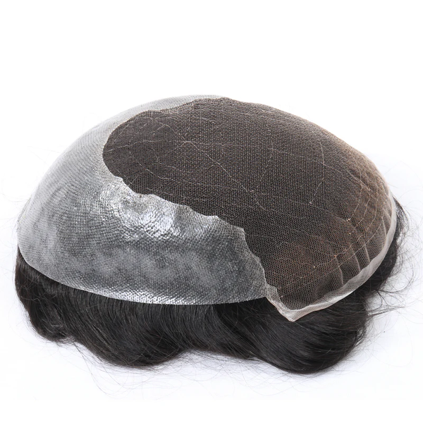 Q6 base Men's Non Surgical Hair Replacement | Swiss Lace With Skin Poly Back and Middle| Best for Daily Wear