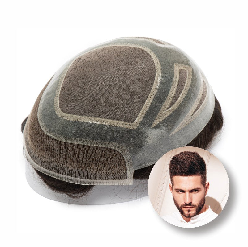 Versalite Base| Lace Front + MONO Mesh + PU Men Toupee Lace Hairline Wig Natural Hairline Human Hair System