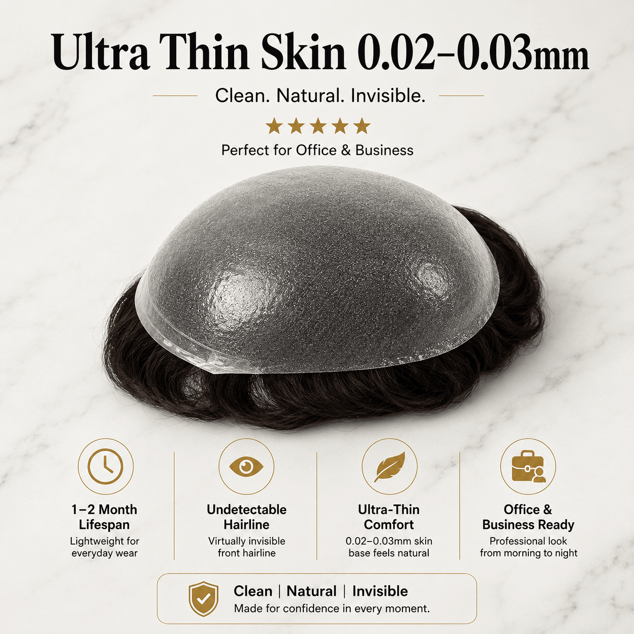 Ultra Thin|0.02-0.03mm V Loop | Mens Hair System Ultra Thin Skin| Full V-loop, Natural, Transparent, Soft