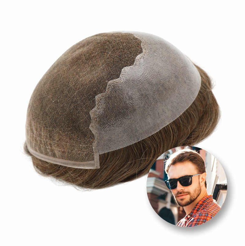 Q6 base Men's Non Surgical Hair Replacement | Swiss Lace With Skin Poly Back and Middle| Best for Daily Wear