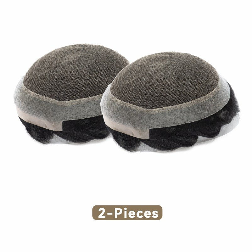 2PCS| Australia Base: Men's Topper Wig | Swiss Lace in Center with Poly skin All Around | Must Have for Traveling