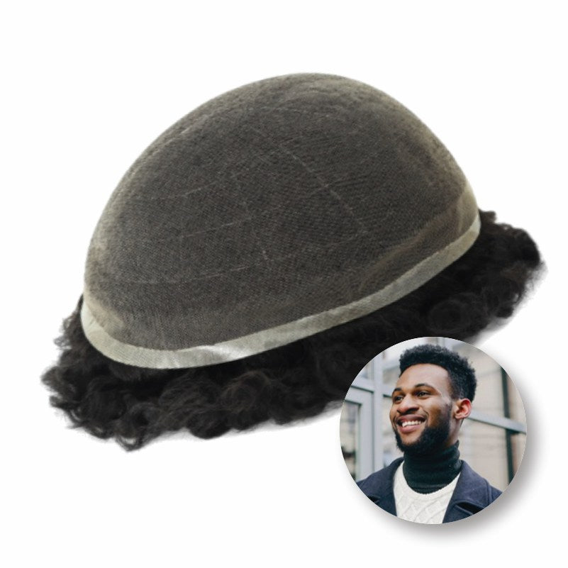 Afro Curly |Full French Lace Base Hairpiece| Toupee for Men | Afro Style Hair System|130% Density| Size 8''x10''