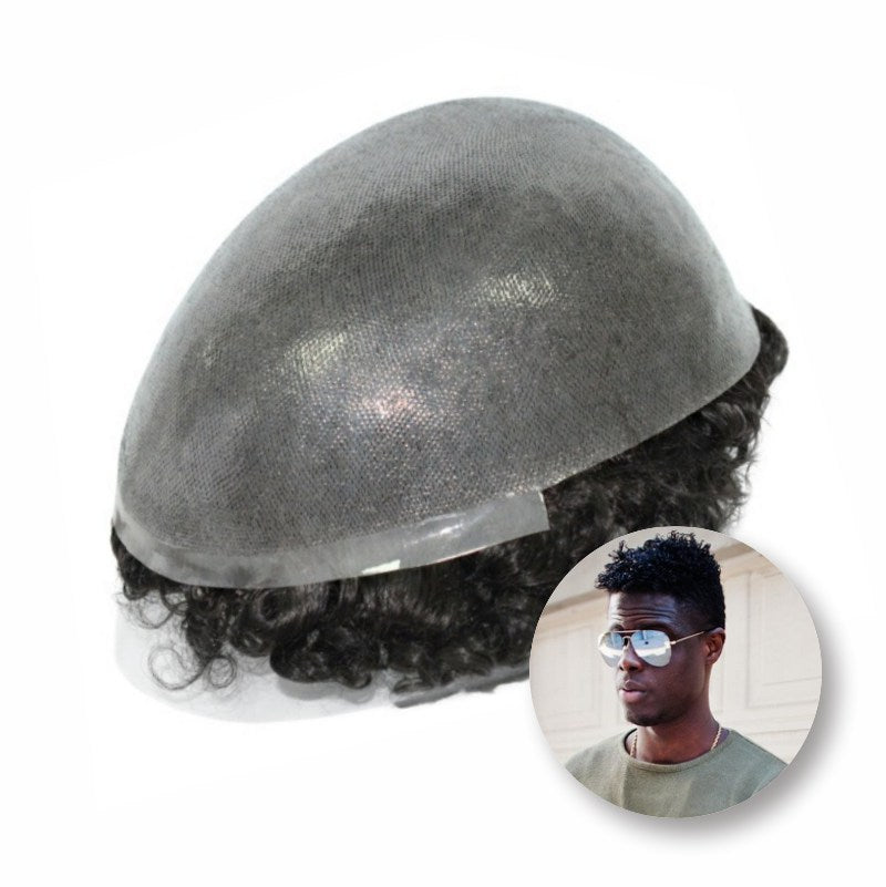 Afro Curly |0.1-0.12mm Durable Full Skin Base | Toupee for Men | Afro Style Hair System|130% Density| Size 8''x10''