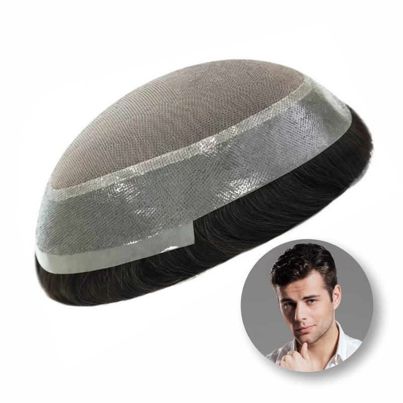 Mono PU| Mono Mesh Crown + PU| Men Toupee Breathable Wig Natural Hairline Human Hair System