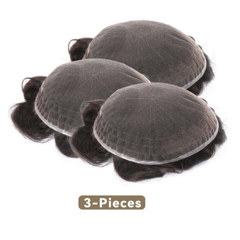 3PCS| Full Swiss Lace: Hair System for Bald Men | Full Swiss Lace Base | Best for Active Lifestyle