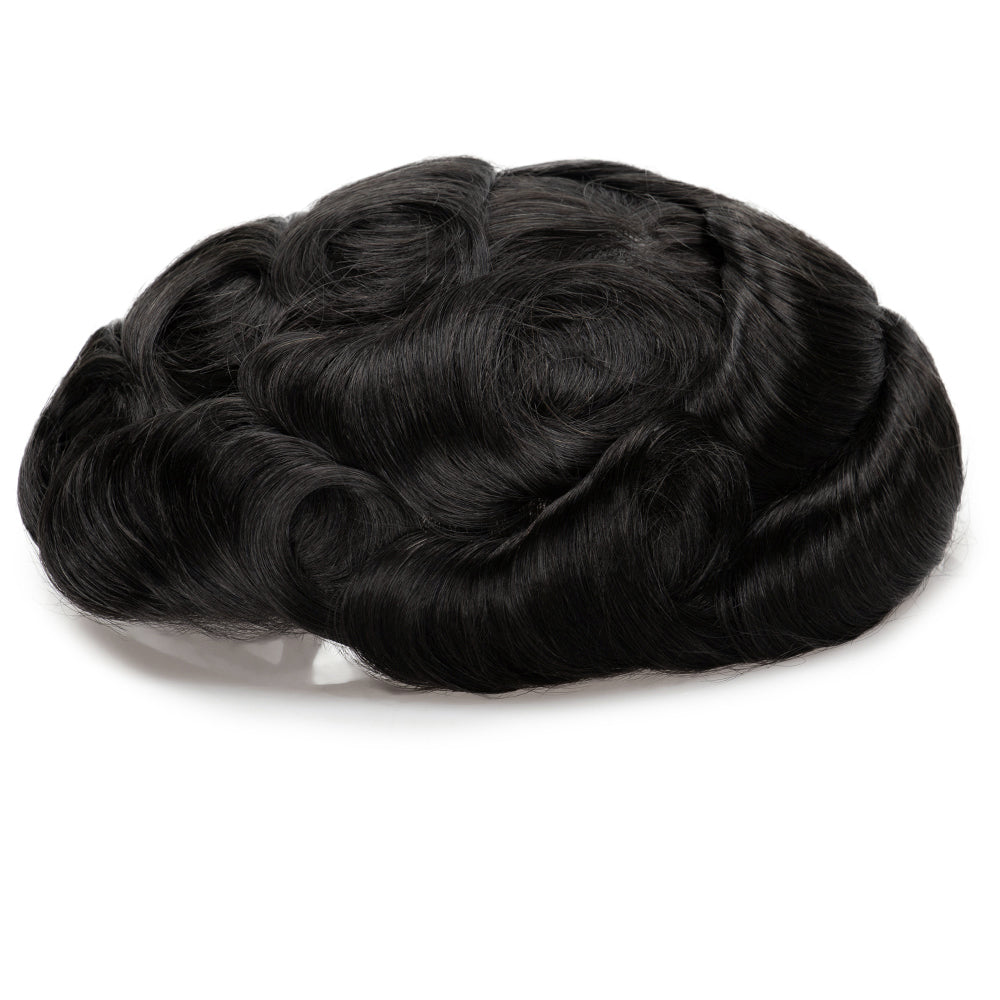 Fine Mono Hairpiece for Men With NPU Gauze Crown & Perimeter and Skin Front