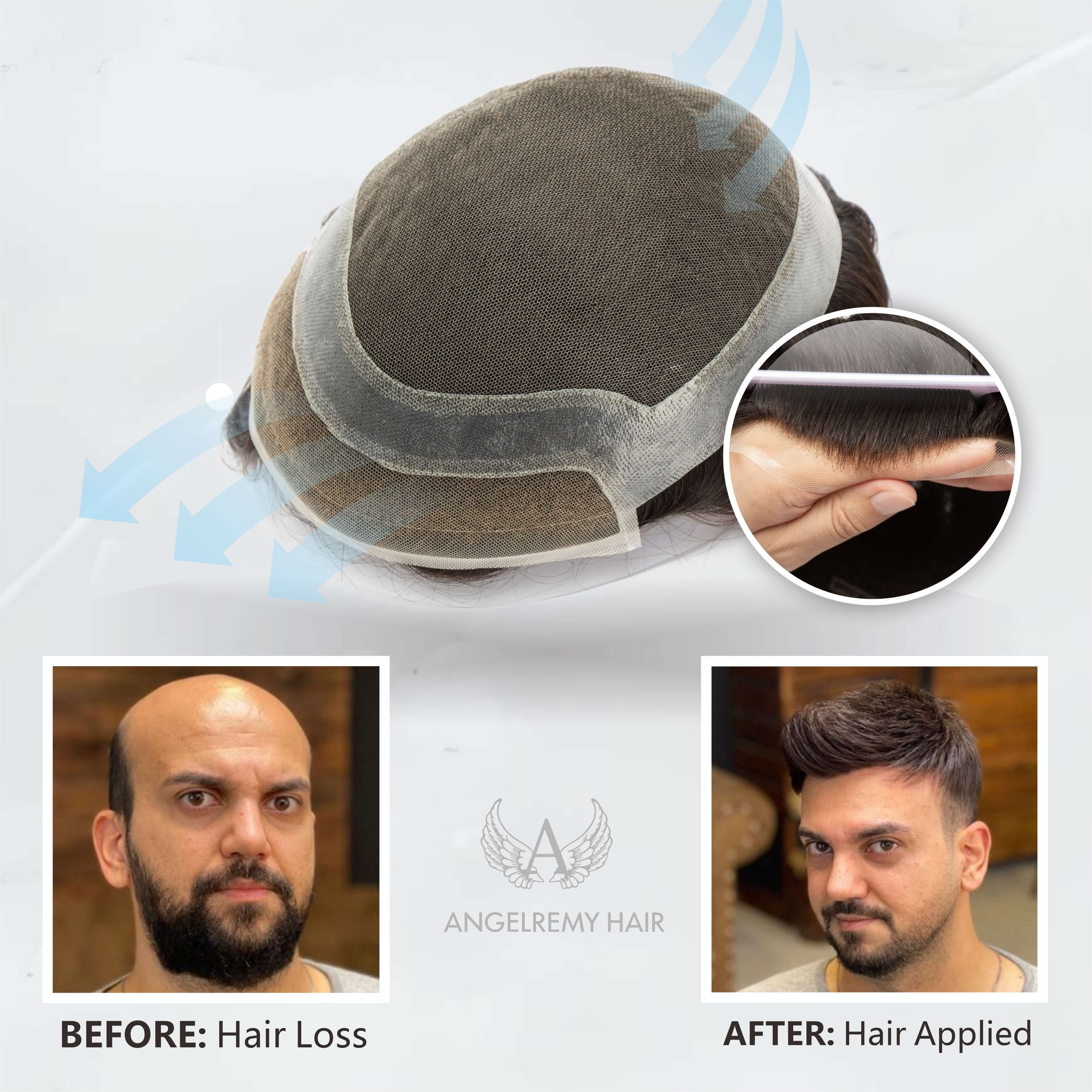 Hollywood Base Hair System for Men | Full Lace in Center with 1'' Thin Skin Around and 1/2'' Lace in the Front