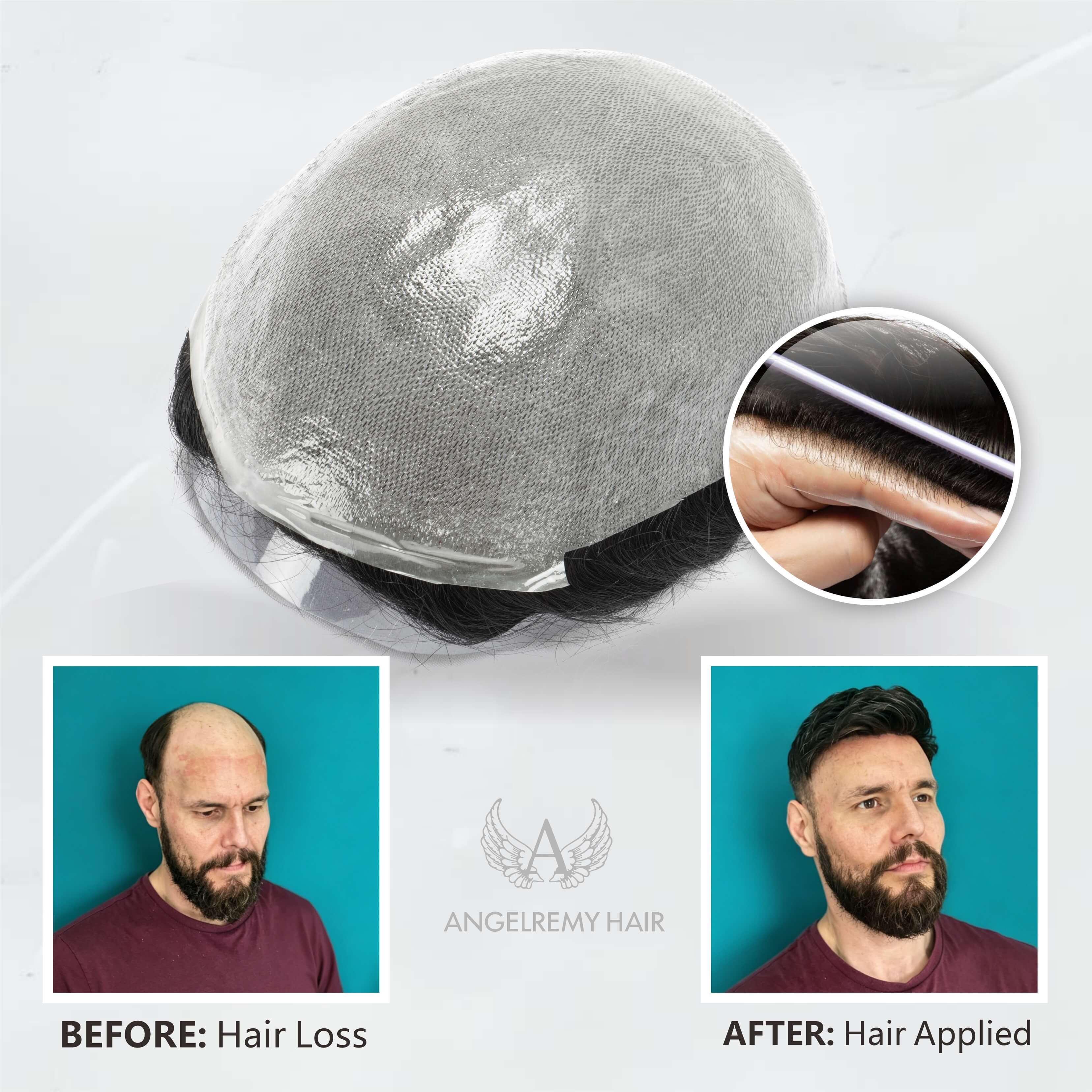 0.06-0.08 mm V Loop| Bio Skin Hair System for Men | No-shine under Lights, Blends Well with Your Skin