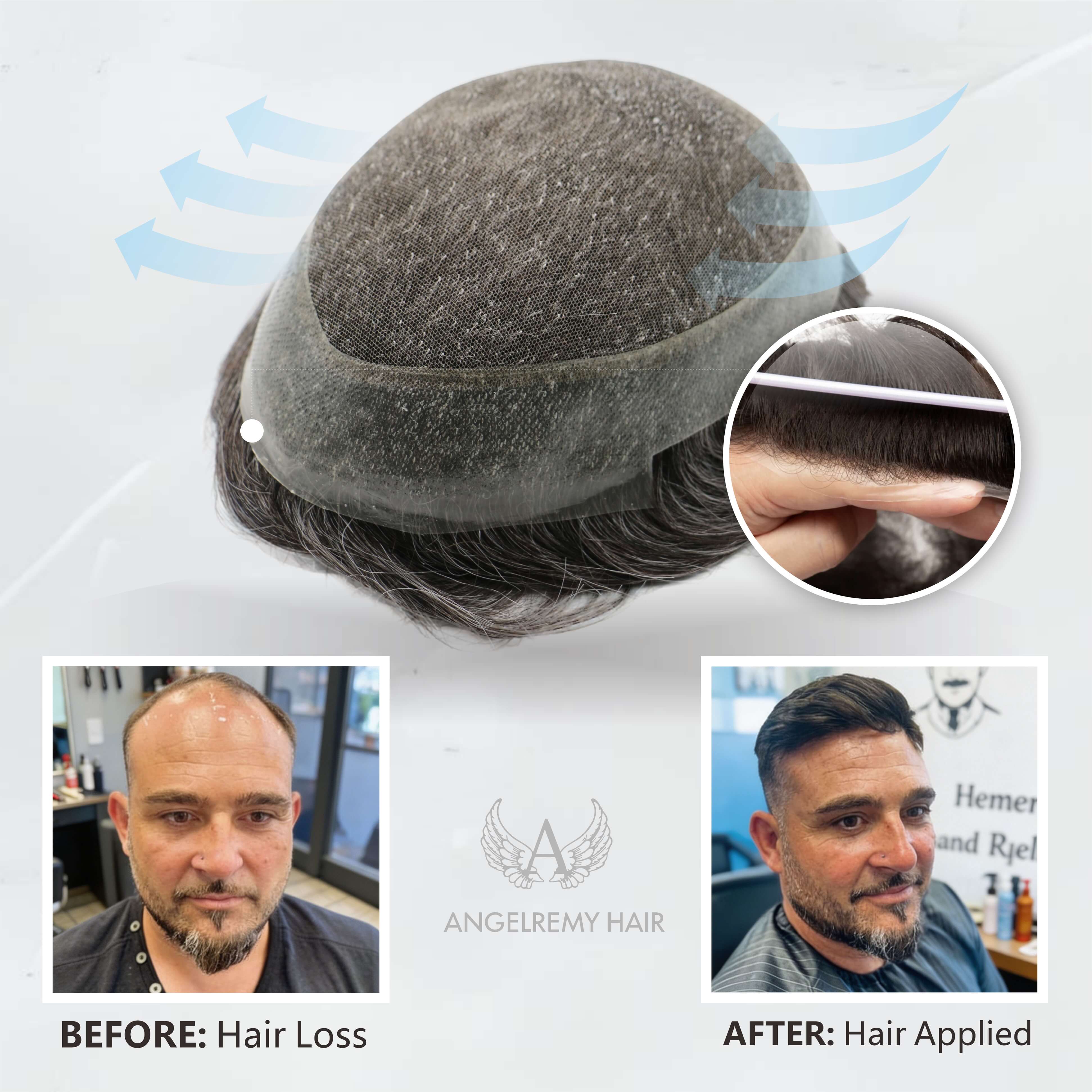 Australia Base: Men's Half Wig | Swiss Lace in Center with Poly skin All Around | Must Have for Traveling