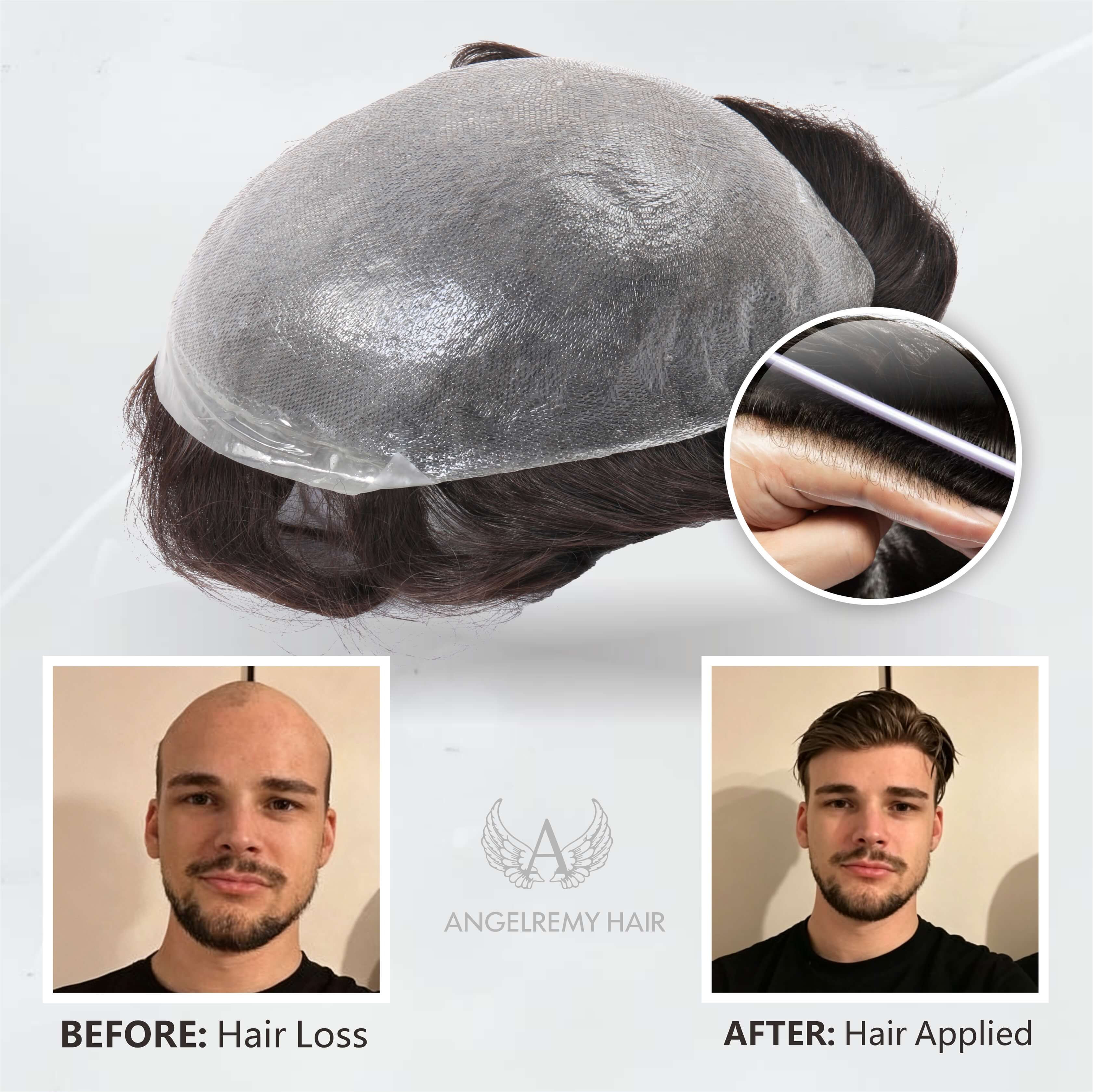 Ultra Thin|0.02-0.03mm V Loop | Mens Hair System Ultra Thin Skin| Full V-loop, Natural, Transparent, Soft