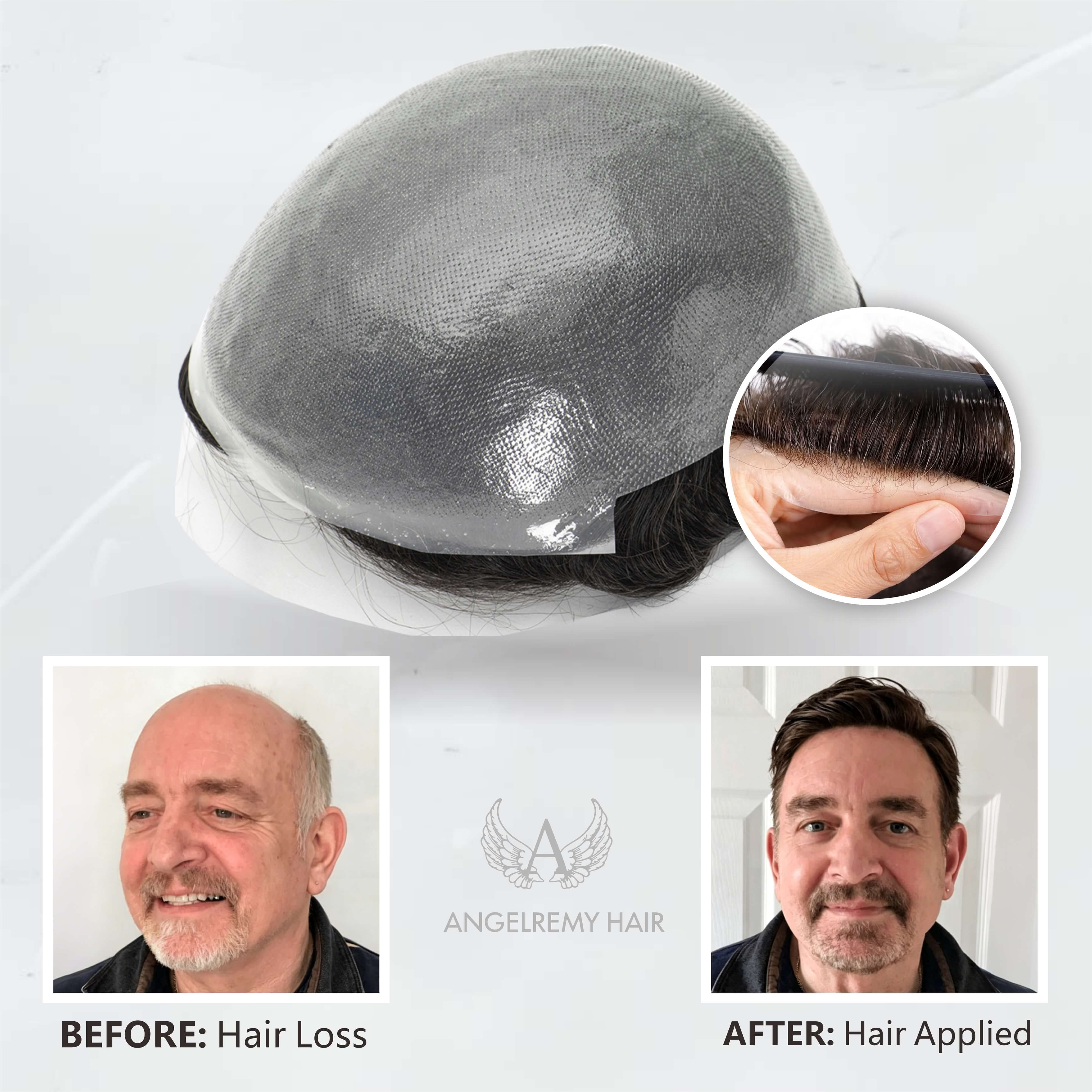 Single-knotted Mirage | Toupee for Men | 0.06-0.08mm Full Super Thin Skin Base | Thicker Hair and More Durable