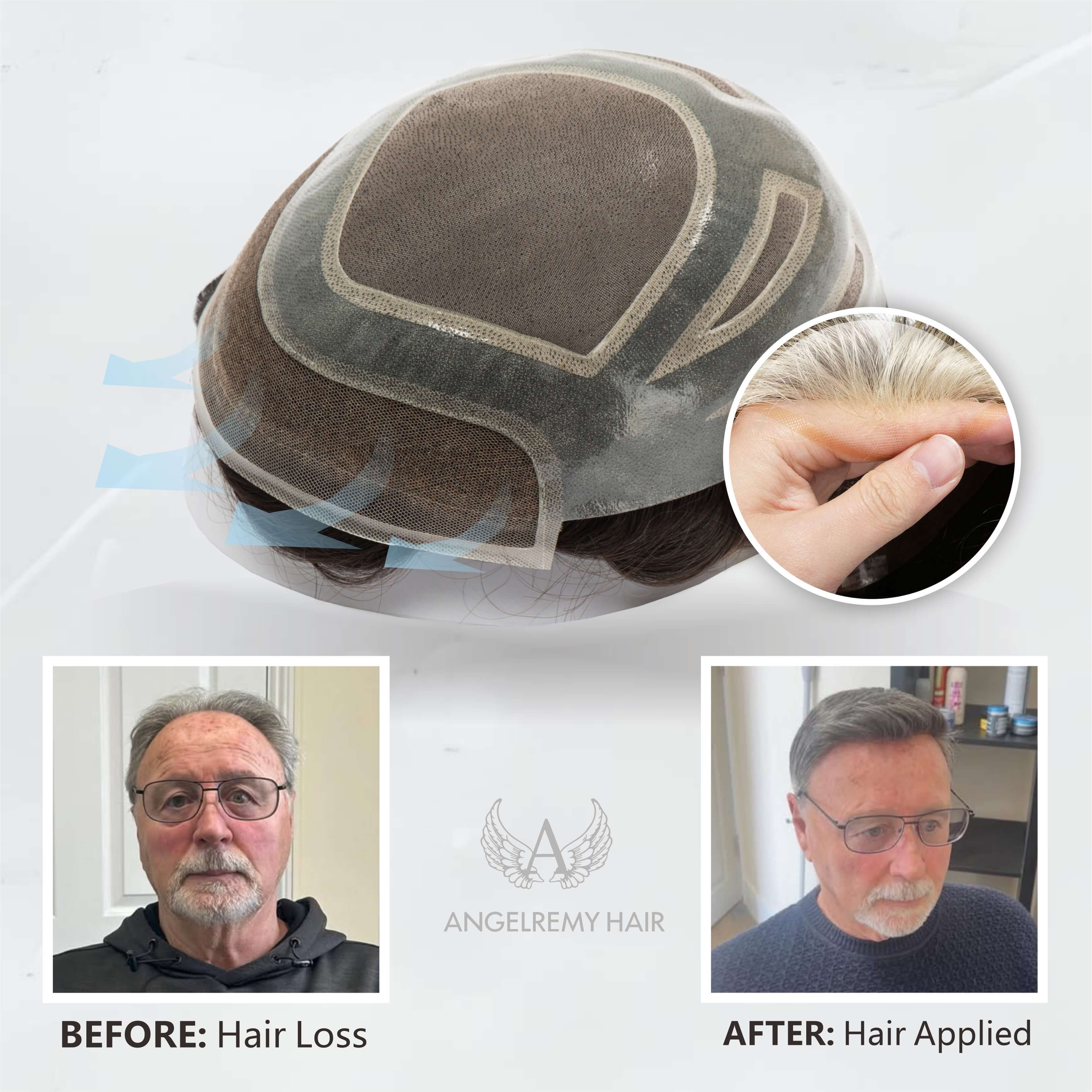Versalite Base| Lace Front + MONO Mesh + PU Men Toupee Lace Hairline Wig Natural Hairline Human Hair System