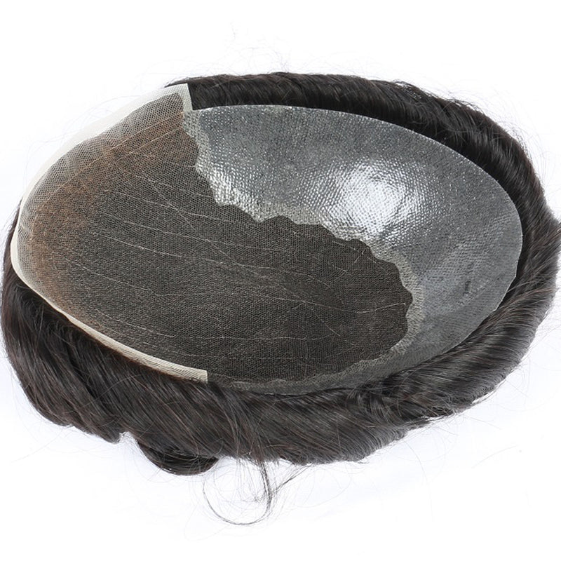 Q6 base Men's Non Surgical Hair Replacement | Swiss Lace With Skin Poly Back and Middle| Best for Daily Wear
