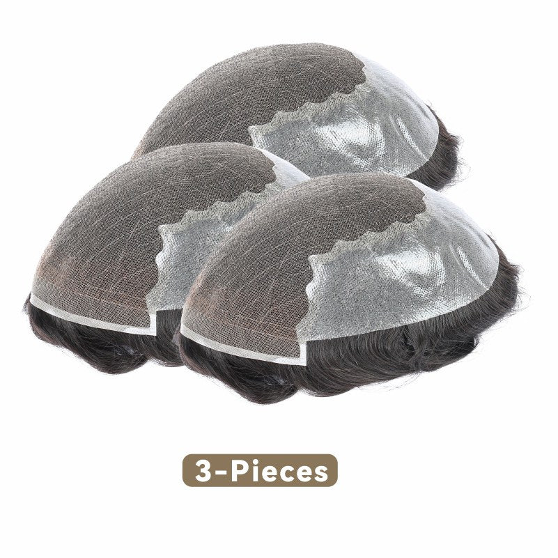 3PCS| Breathable Q6 base Men's Non Surgical Hair Replacement | Swiss Lace With Skin Poly Back and Middle| Best for Daily Wear