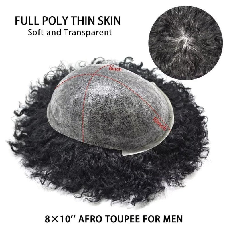 Afro Curly |0.1-0.12mm Durable Full Skin Base | Toupee for Men | Afro Style Hair System|130% Density| Size 8''x10''