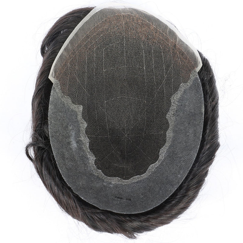 Q6 base Men's Non Surgical Hair Replacement | Swiss Lace With Skin Poly Back and Middle| Best for Daily Wear