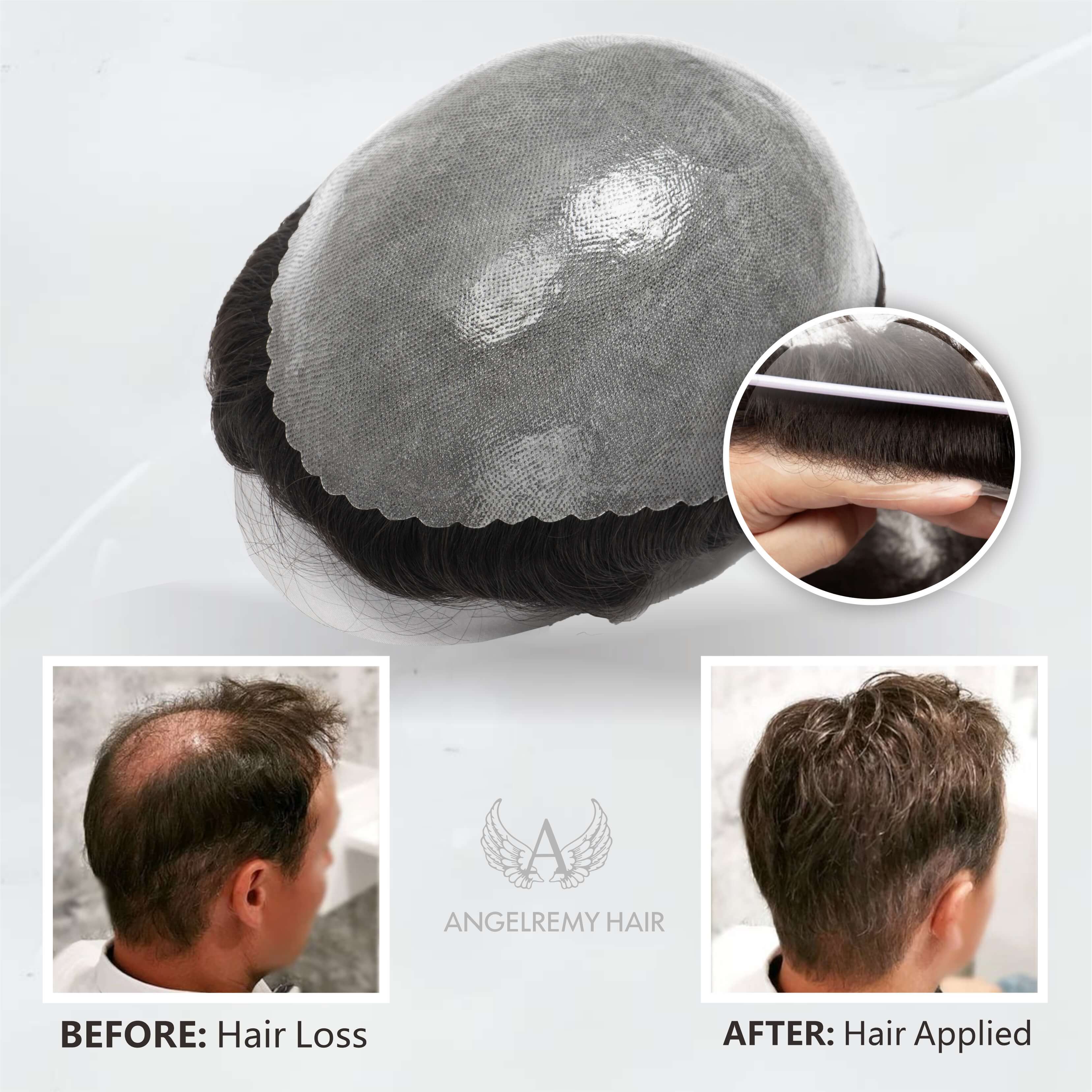 0.10-0.12mm Double Knots Full Skin Base | Men's Hair Unit | Men's Hairstyle for Thin Hair
