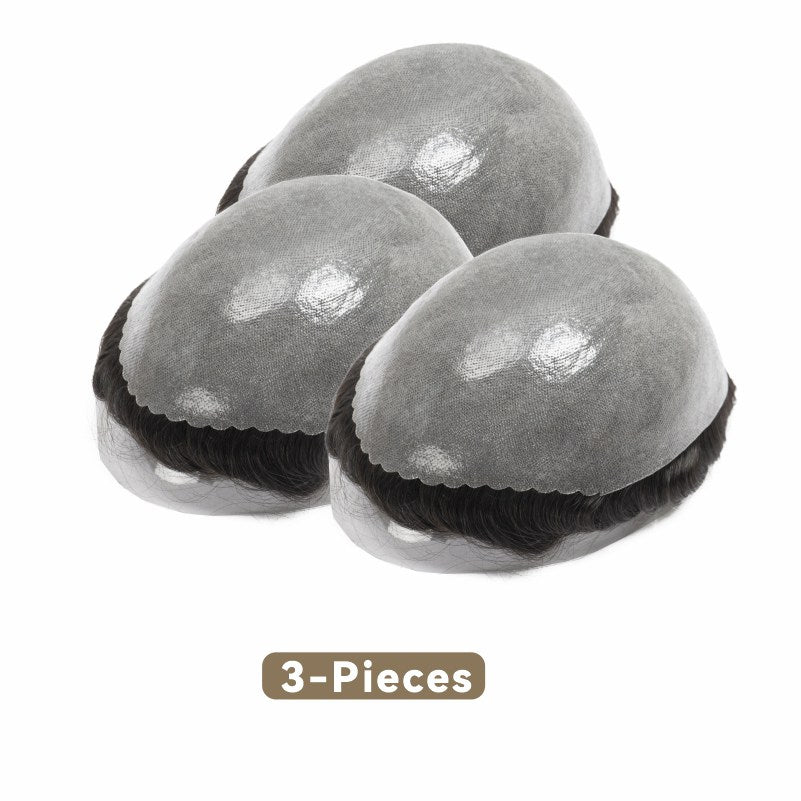 3PCS| 0.10-0.12mm Double Knots Full Skin Base |Men's Hair Unit| Men's Hairstyle for Thin Hair