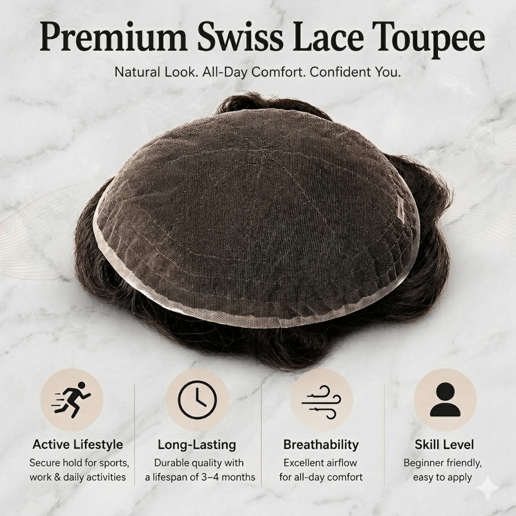 Full Swiss Lace: Hair System for Bald Men | Full Swiss Lace Base | Best for Active Lifestyle