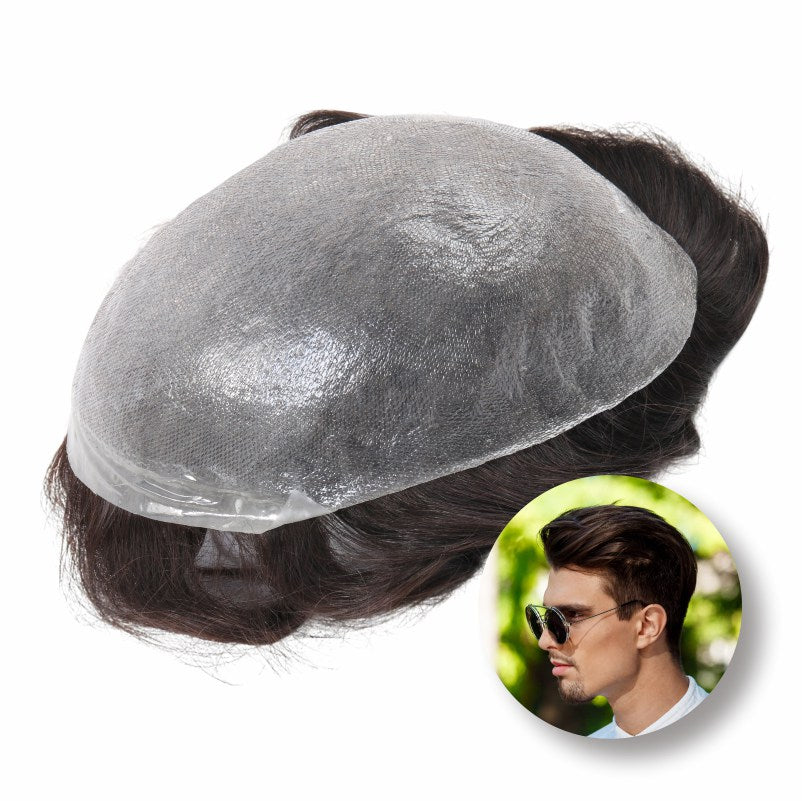 NG0304|0.03-0.04mm V Loop | Mens Hair System Ultra Thin Skin| Full V-loop, Natural, Transparent, Soft