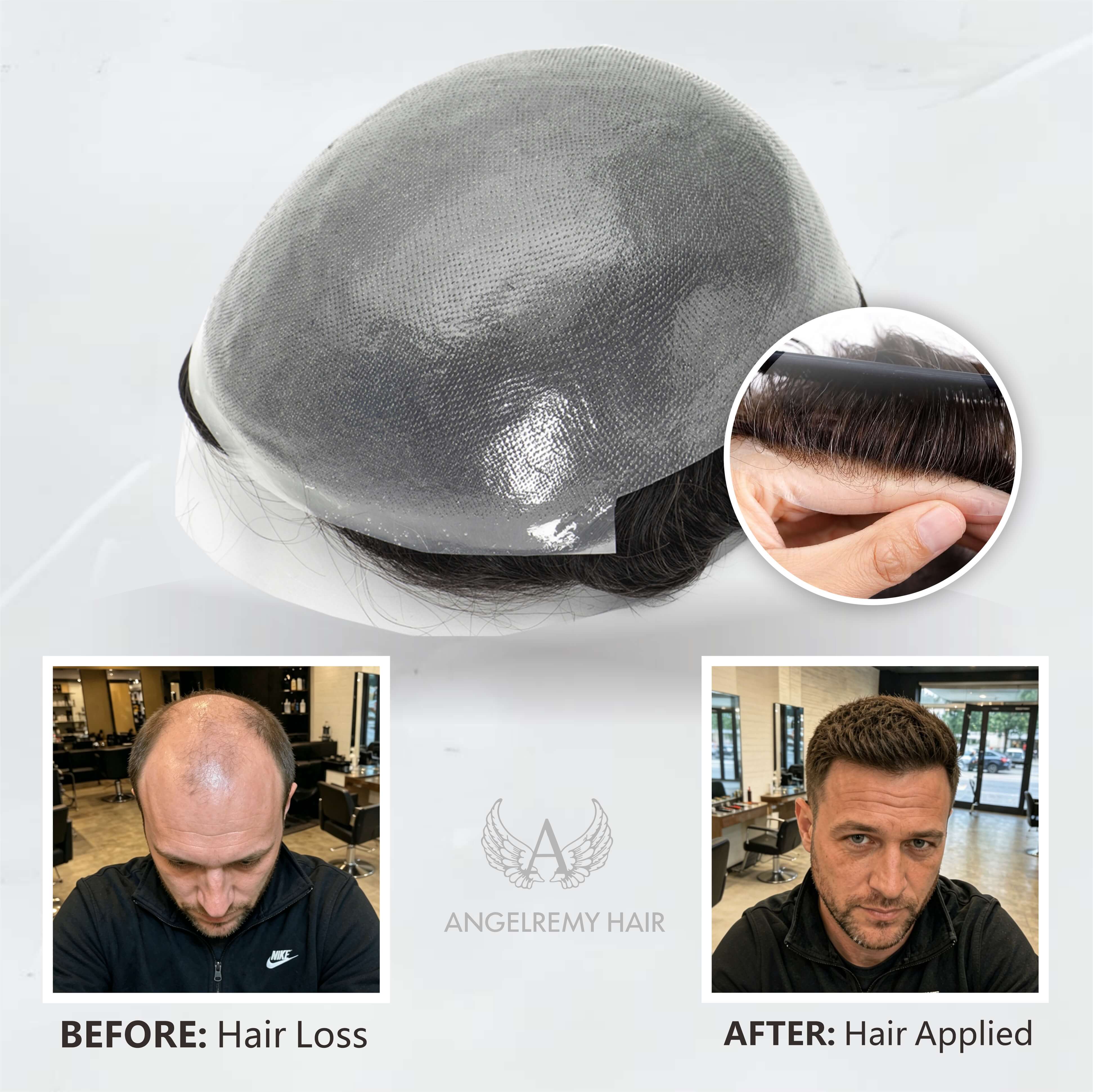 Single-knotted Mirage | Toupee for Men | 0.06-0.08mm Full Super Thin Skin Base | Thicker Hair and More Durable