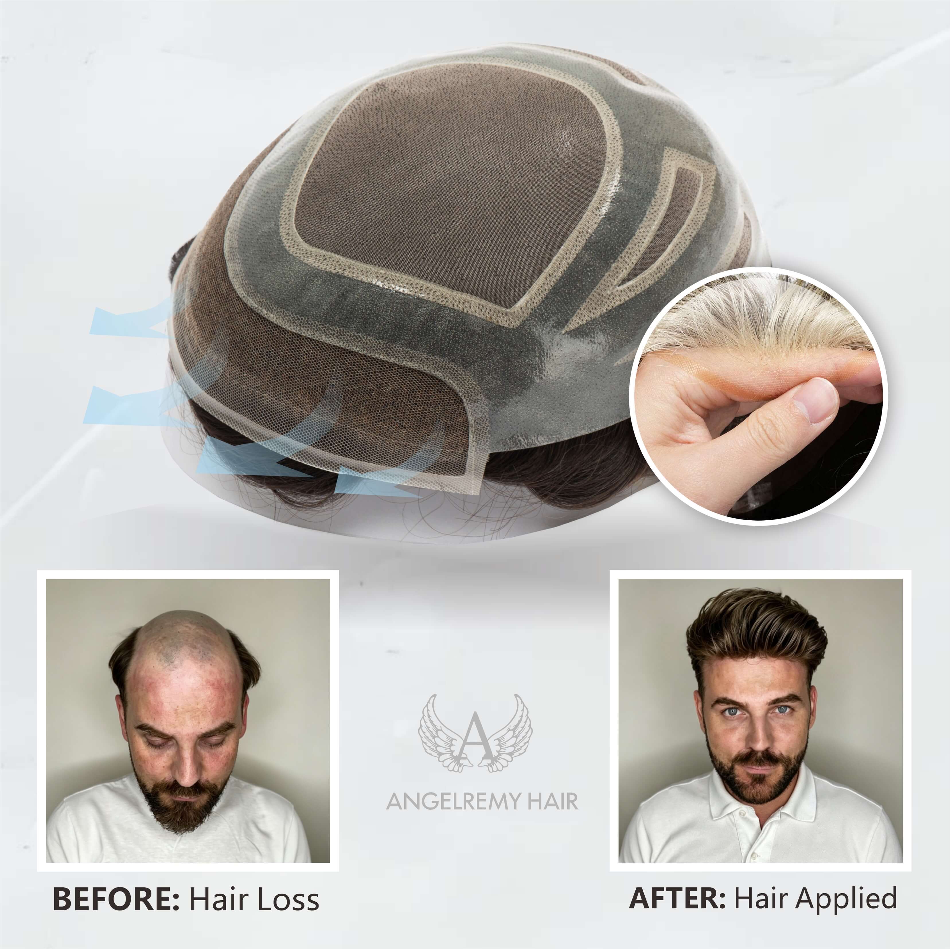 Versalite Base| Lace Front + MONO Mesh + PU Men Toupee Lace Hairline Wig Natural Hairline Human Hair System