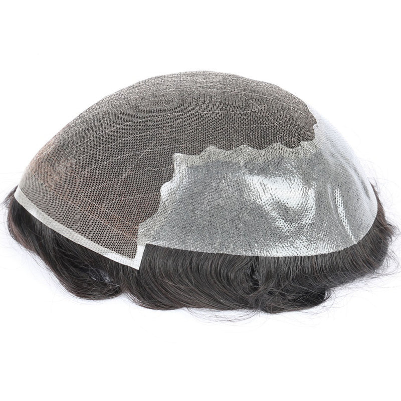 Q6 base Men's Non Surgical Hair Replacement | Swiss Lace With Skin Poly Back and Middle| Best for Daily Wear