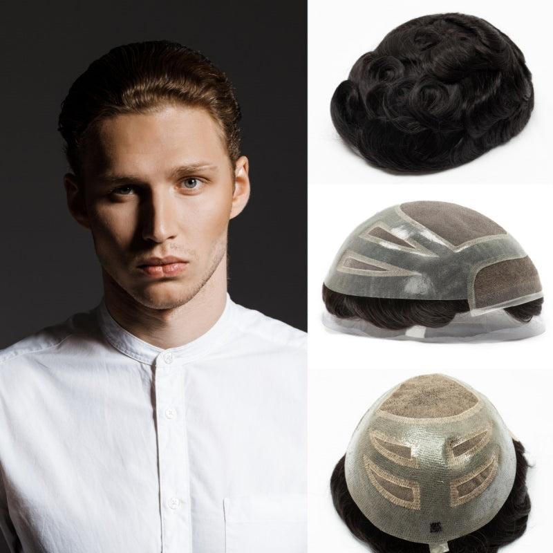 Versalite Base| Lace Front + MONO Mesh + PU Men Toupee Lace Hairline Wig Natural Hairline Human Hair System