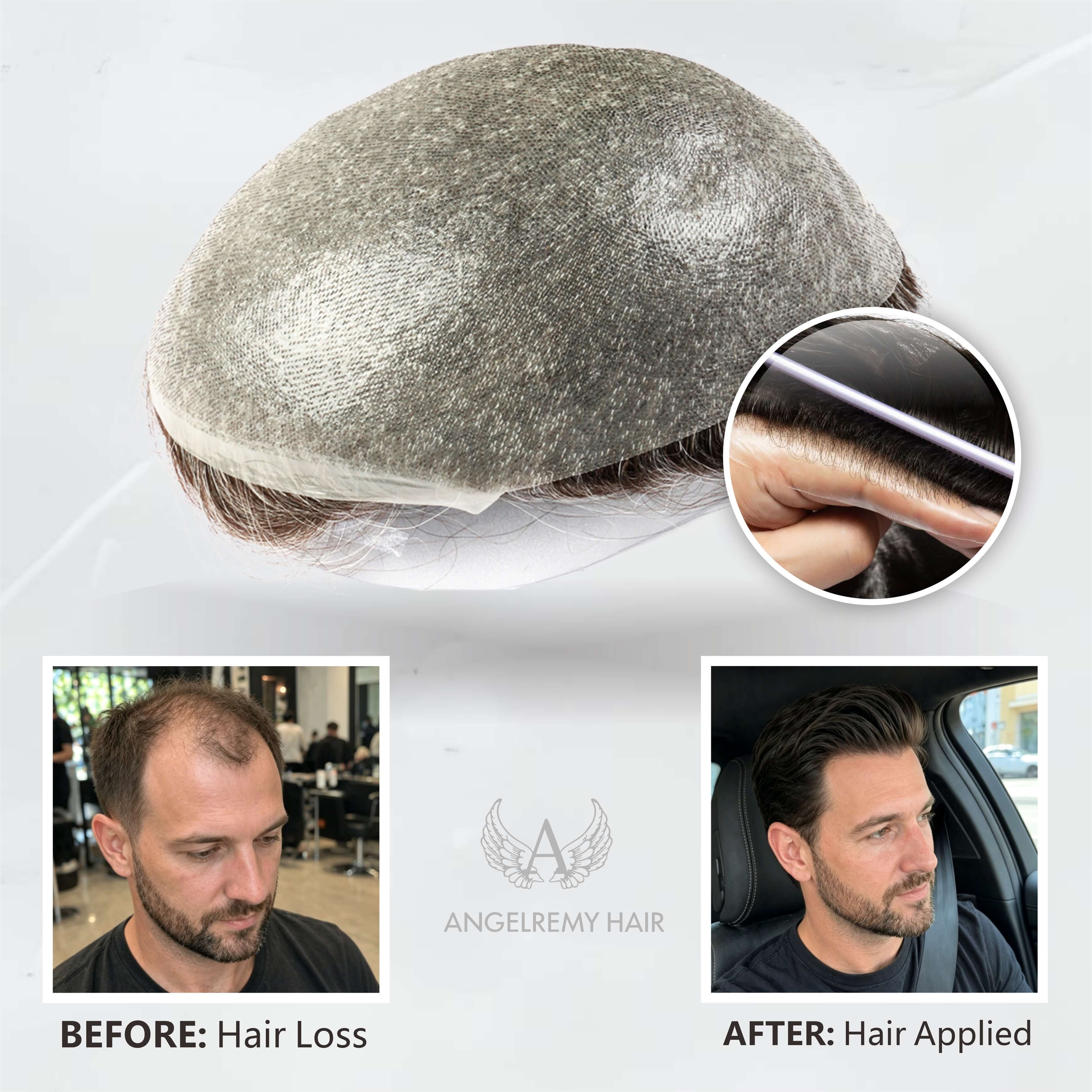Upgrade Mirage |0.04-0.06mm Full Super Thin Skin Single Knots Base | Toupee for Men | Celebrities Choice