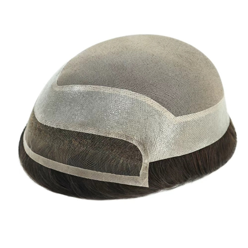 Mono Lace| French Lace + Mono Mesh Crown + PU| Men Toupee Breathable Lace Hairline Wig Natural Hairline Human Hair System Toupee