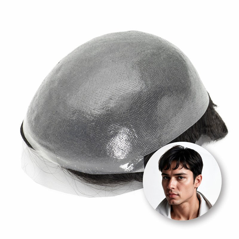 Single-knotted Mirage | Toupee for Men | 0.06-0.08mm Full Super Thin Skin Base | Thicker Hair and More Durable
