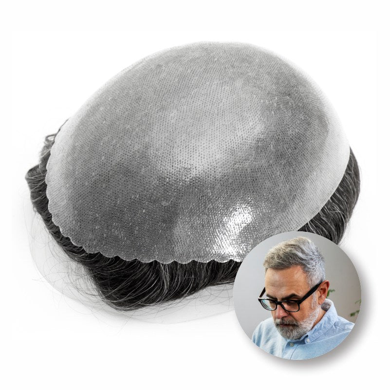 0.10-0.12mm Double Knots Full Skin Base | Men's Hair Unit | Men's Hairstyle for Thin Hair