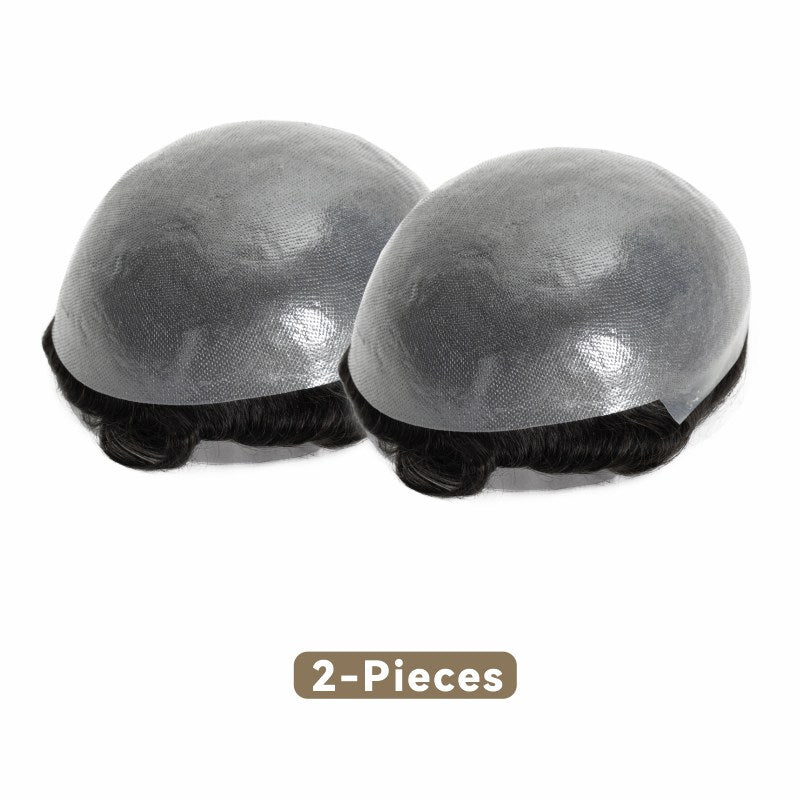 2PCS| Single-knotted Mirage | Toupee for Men | 0.06-0.08mm Full Super Thin Skin Base | Thicker Hair and More Durable