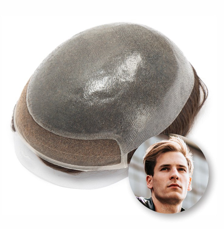 Ominilace Base Men's Hair System| Lace Front with Skin in the Back | Durable Style