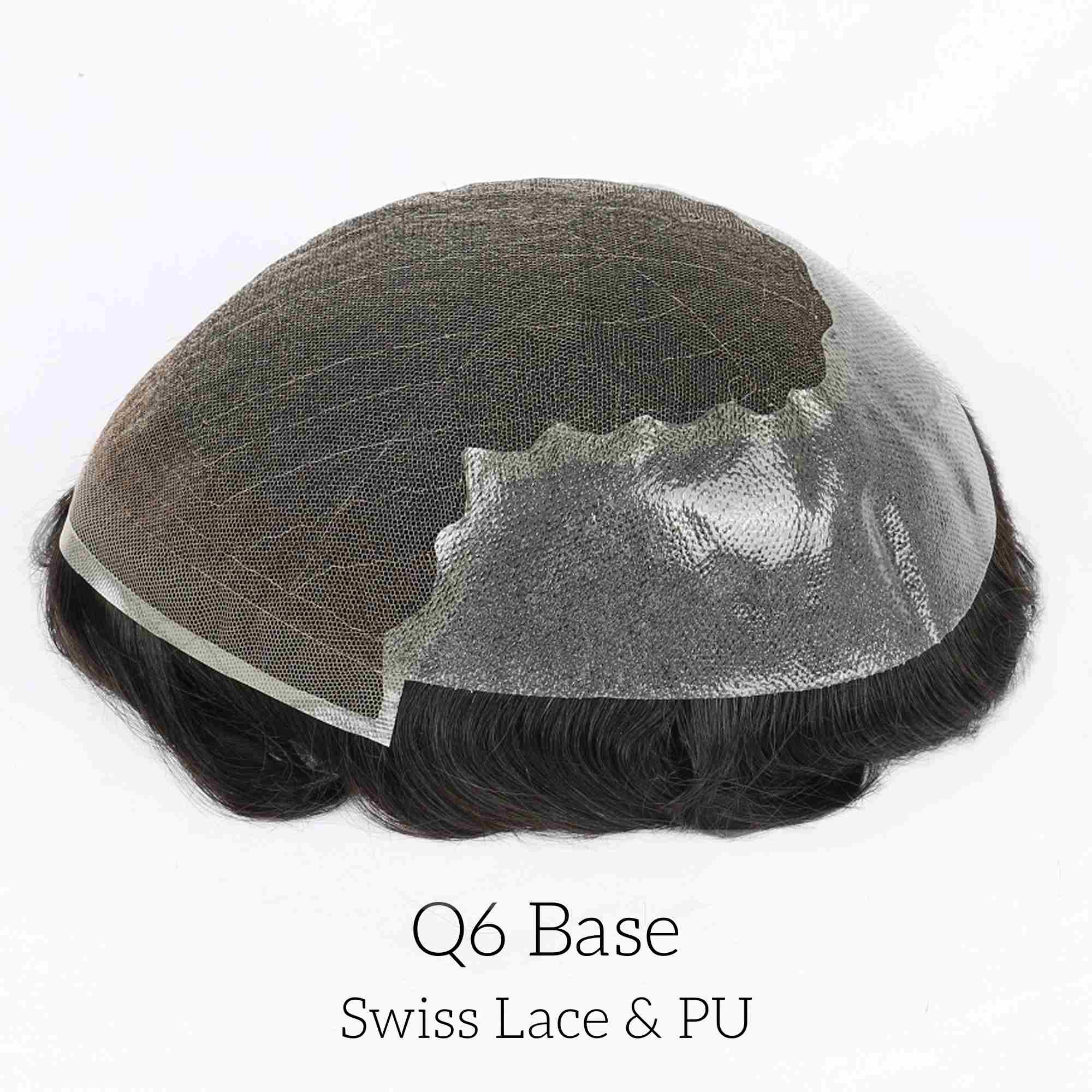 Q6 base Men's Non Surgical Hair Replacement | Swiss Lace With Skin Poly Back and Middle| Best for Daily Wear