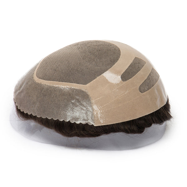 Fine Mono Hairpiece for Men With NPU Gauze Perimeter and Skin Front