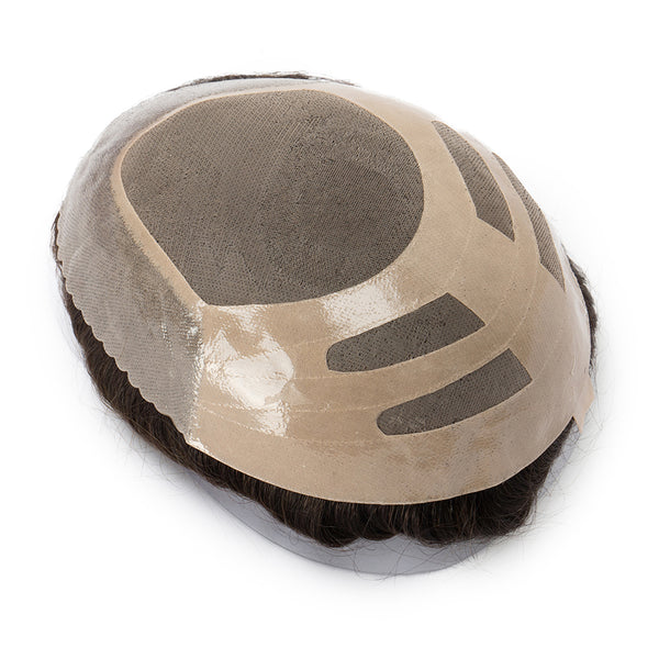 Fine Mono Hairpiece for Men With NPU Gauze Perimeter and Skin Front