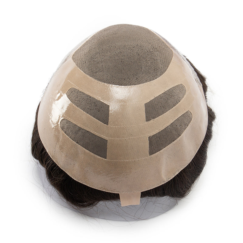 Fine Mono Hairpiece for Men With NPU Gauze Perimeter and Skin Front