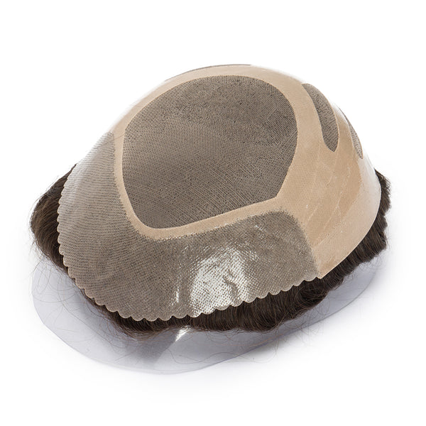 Fine Mono Hairpiece for Men With NPU Gauze Perimeter and Skin Front