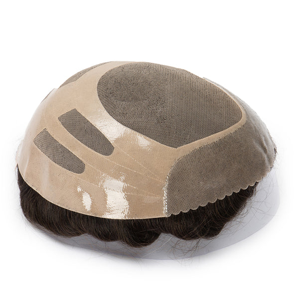 Fine Mono Hairpiece for Men With NPU Gauze Perimeter and Skin Front