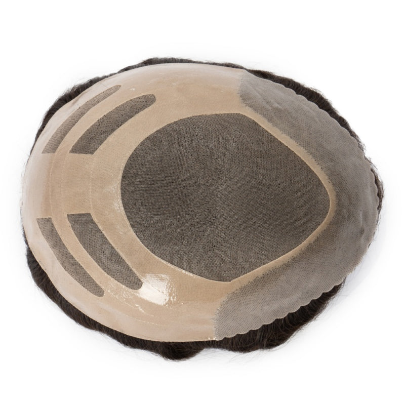 Fine Mono Hairpiece for Men With NPU Gauze Crown & Perimeter and Skin Front