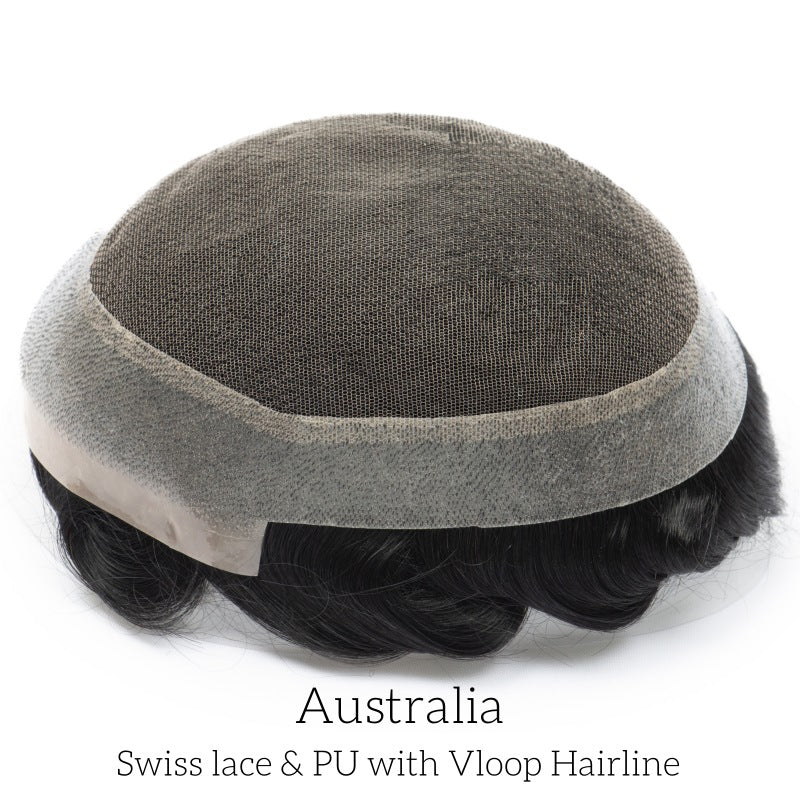 2PCS| Australia Base: Men's Topper Wig | Swiss Lace in Center with Poly skin All Around | Must Have for Traveling
