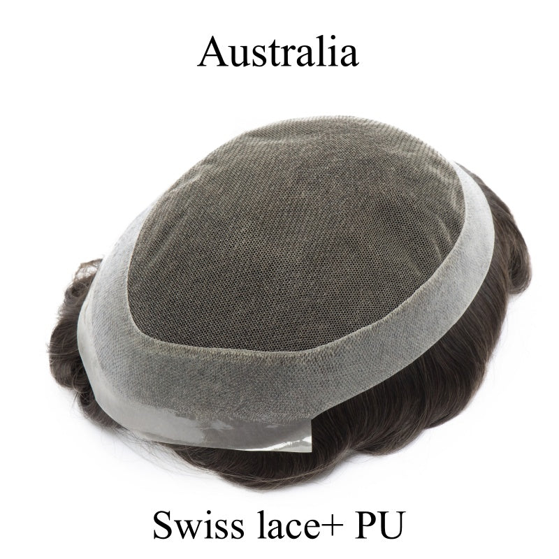 Australia Base: Men's Half Wig | Swiss Lace in Center with Poly skin All Around | Must Have for Traveling