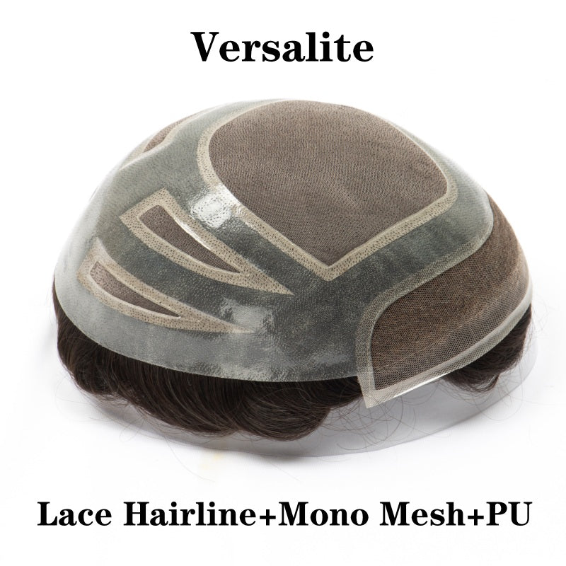 Versalite Base| Lace Front + MONO Mesh + PU Men Toupee Lace Hairline Wig Natural Hairline Human Hair System
