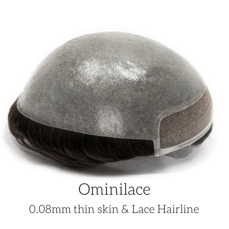 Ominilace Base Men's Hair System| Lace Front with Skin in the Back | Durable Style