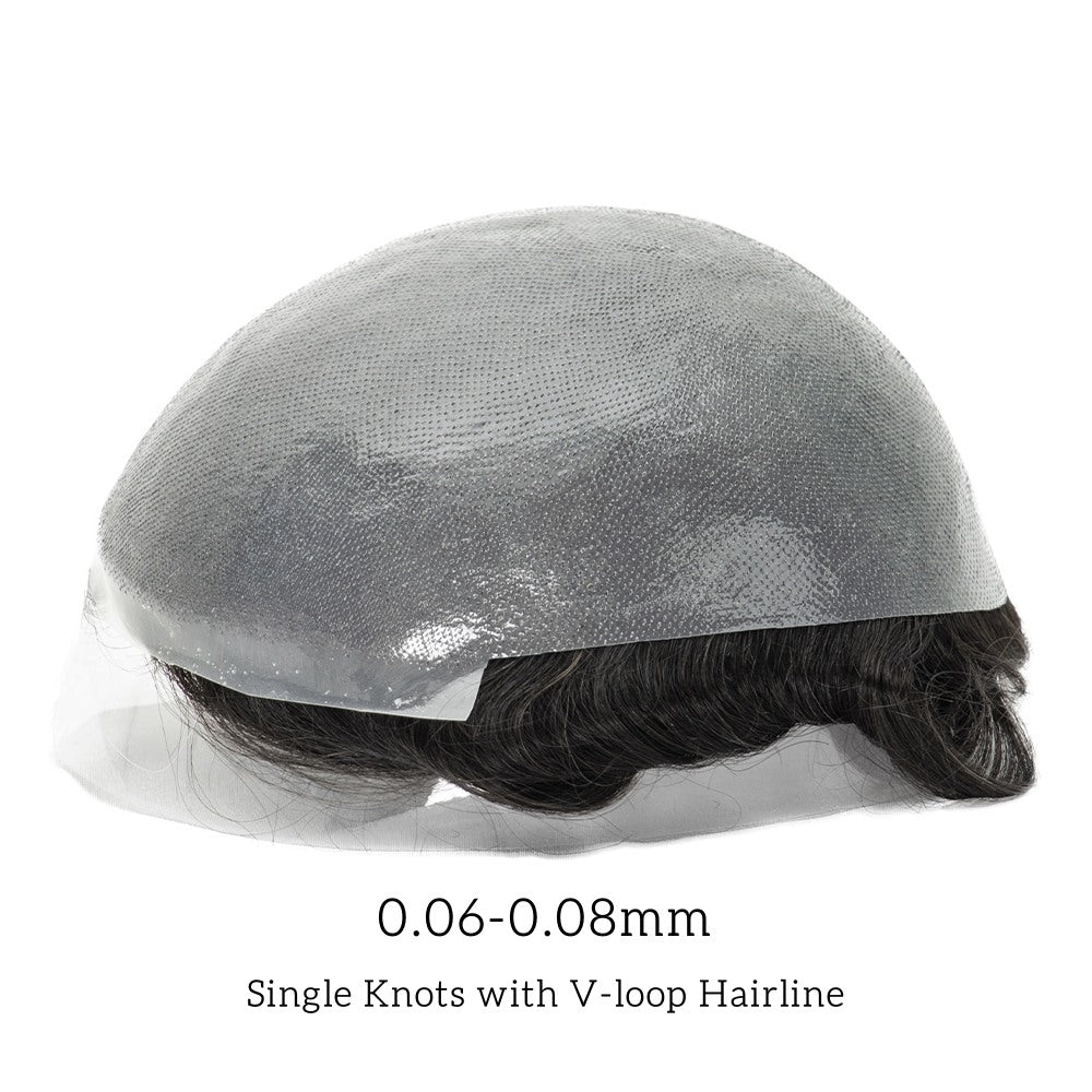 Single-knotted Mirage | Toupee for Men | 0.06-0.08mm Full Super Thin Skin Base | Thicker Hair and More Durable